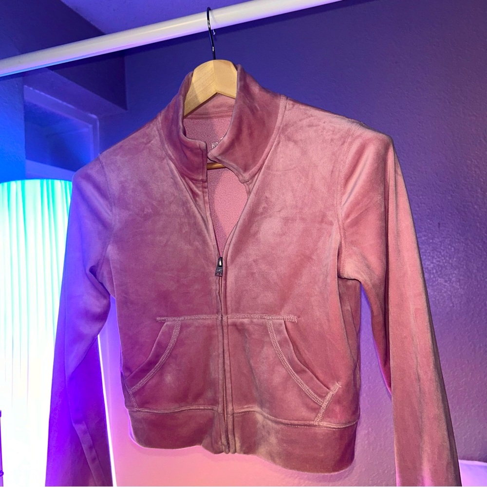 Cropped Pink Velour Jacket